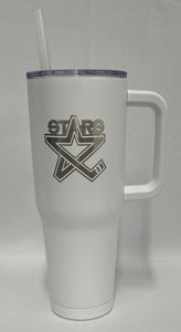 White 40oz Silver Laser Etched Logo Tumbler