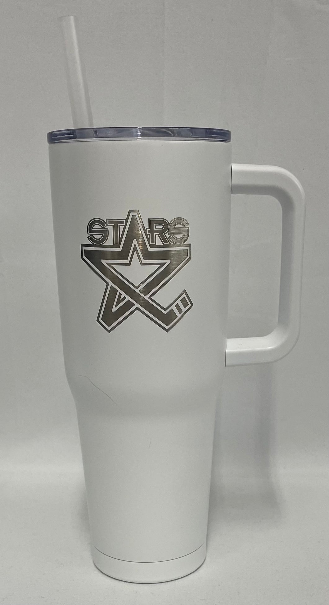White 40oz Silver Laser Etched Logo Tumbler