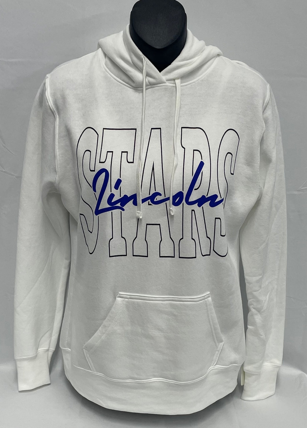 Women's White Cursive Lincoln, Block Stars Hoodie