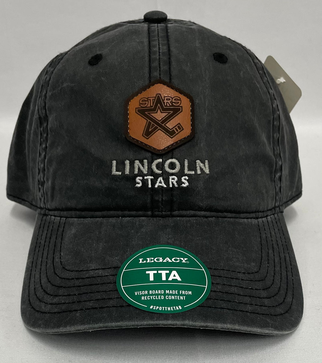 Faded Black Lincoln Star Leather Patch Adjustable Hat