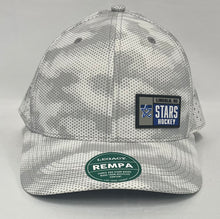 Load image into Gallery viewer, White and Gray Camo Off Set Patch Adjustable Hat
